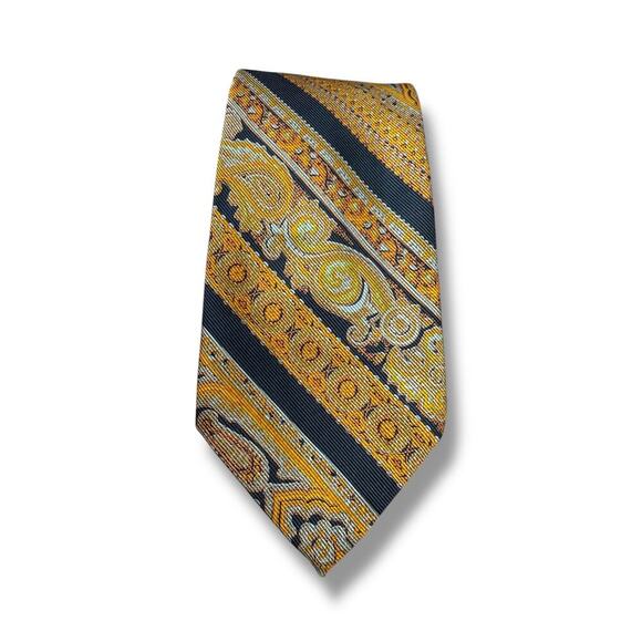 Vintage LANVIN Silk tie Black Yellow - Picture 1 of 6